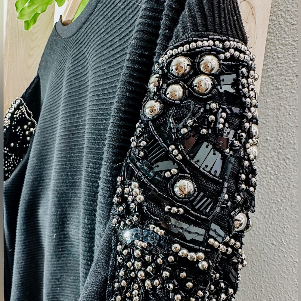 Rules Of Etiquette Embellished Black Sweater Size M
